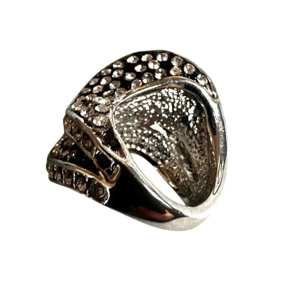 Silver-Tone Rhinestone Wave Statement Ring